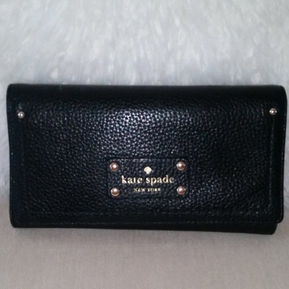 Kate Spade New York black leather tri-fold wallet - Picture 1 of 8